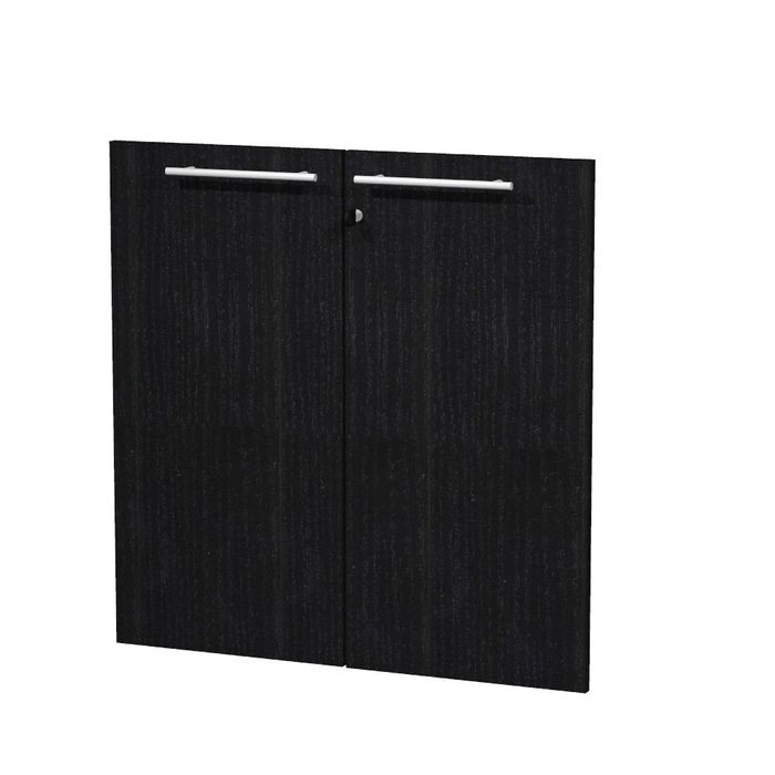 7331920003790-Jeu de 2 portes pleines - pour bibliothèque 2 étagères FLORA - L80 x H77 cm - imitation frêne noir--0