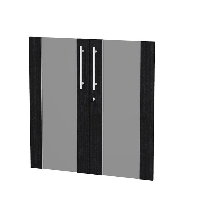 7331920003813-Jeu de 2 portes vitrées - pour bibliothèque 2 étagères FLORA - L80 x H77 cm - imitation frêne noir--0