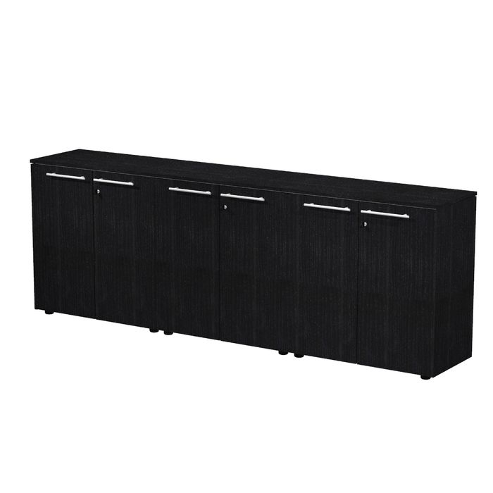 7331920003295-Armoire basse triple Flora - L243xP43xH81,4 cm - 6 portes mélaminés - 3 étagères - frêne noir--0