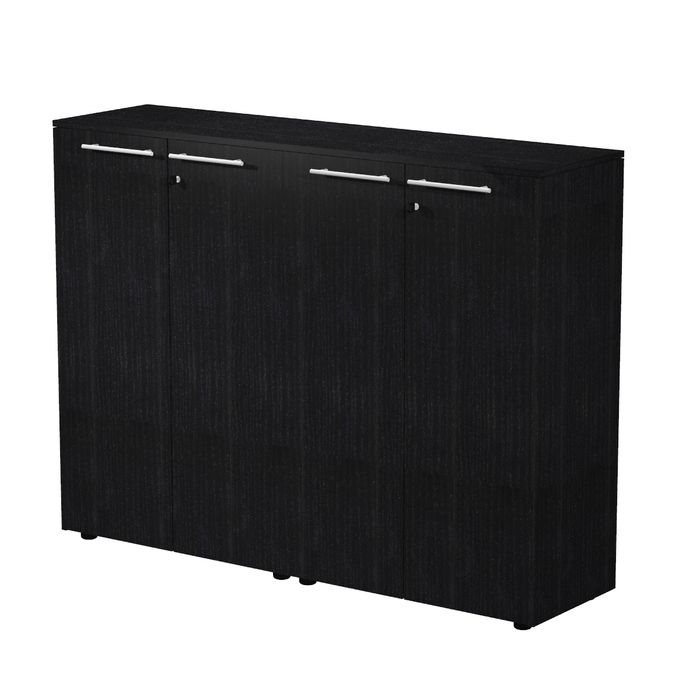 7331920003370-Armoire mi-haute double Flora - L162,8xP43xH119,8 cm - portes mélaminés - 4 étagères - frêne noir--0