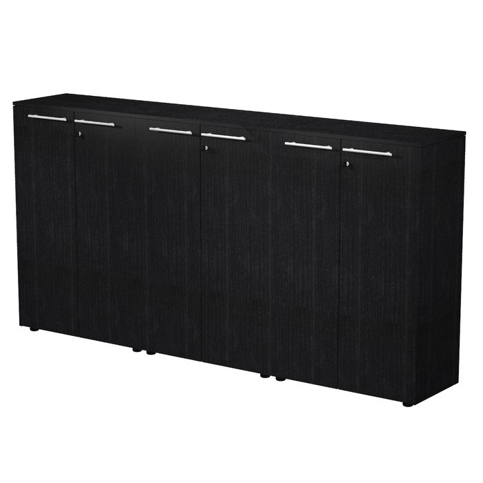 7331920003394-Armoire mi-haute triple Flora - L242,8xP43xH119,8 cm - portes mélaminés - 6 étagères - frêne noir--0