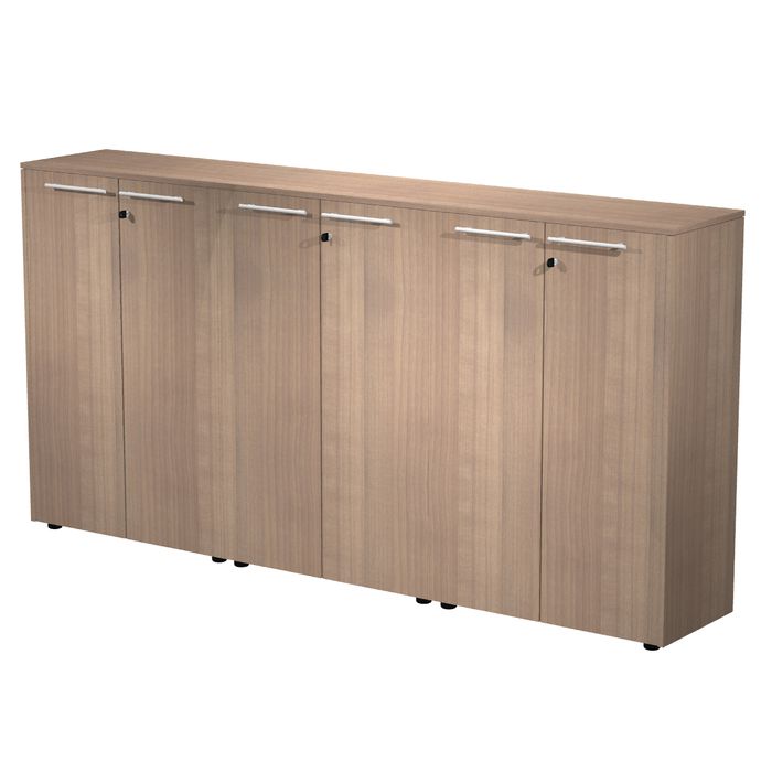 7331920003400-Armoire mi-haute triple Flora - L242,8xP43xH119,8 cm - portes mélaminés - 6 étagères - merisier ara--0