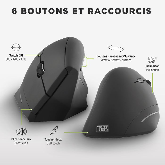 3303170113967-T'nB Ergo - Souris sans fil ergonomique - pour droitier - noir--3