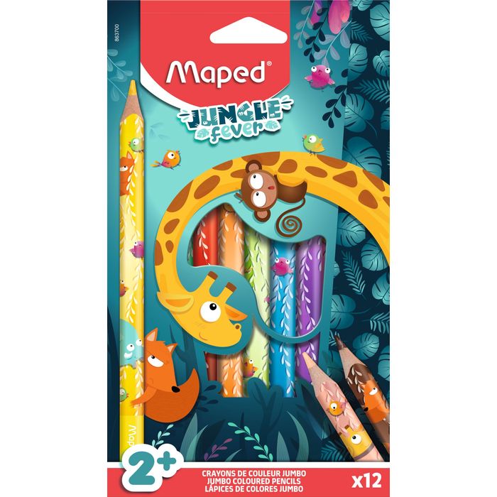 3154148637004-Maped Jungle Fever - 12 Crayons de couleur JUMBO en pochette carton (35% de matériaux recyclés)--0