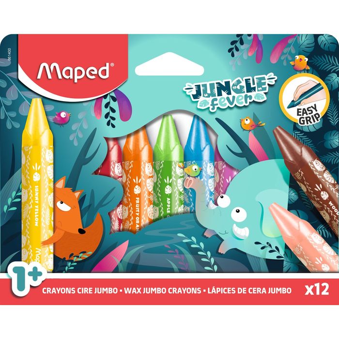 3154148614005-Maped Jungle Fever - 12 Crayons de cire WAX en pochette carton--0