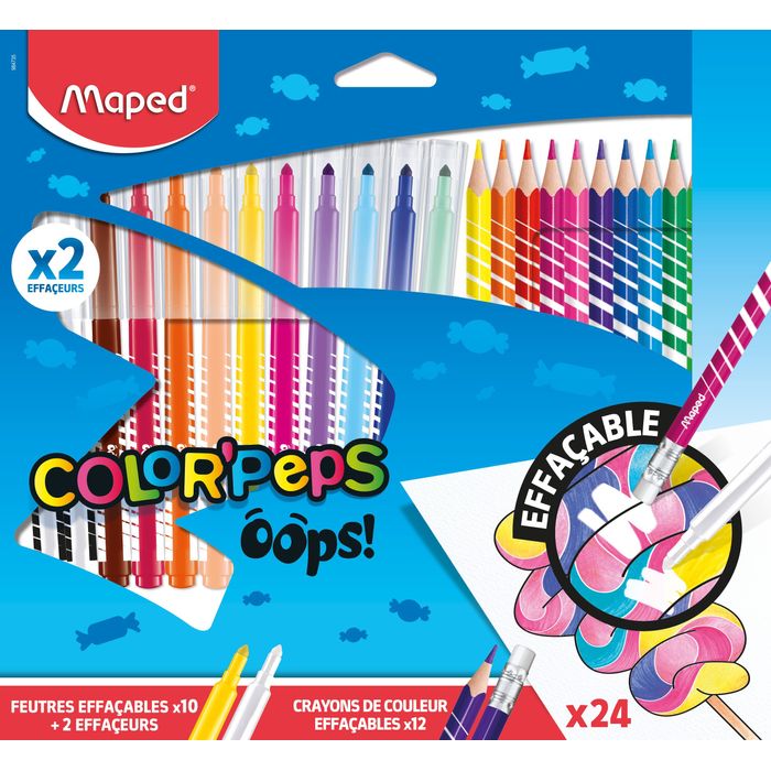 3154149847358-Maped Color'Peps Oops - Combo Pack avec 10 feutres effaçables avec 2 effaçeurs + 12 crayons de couleu--0