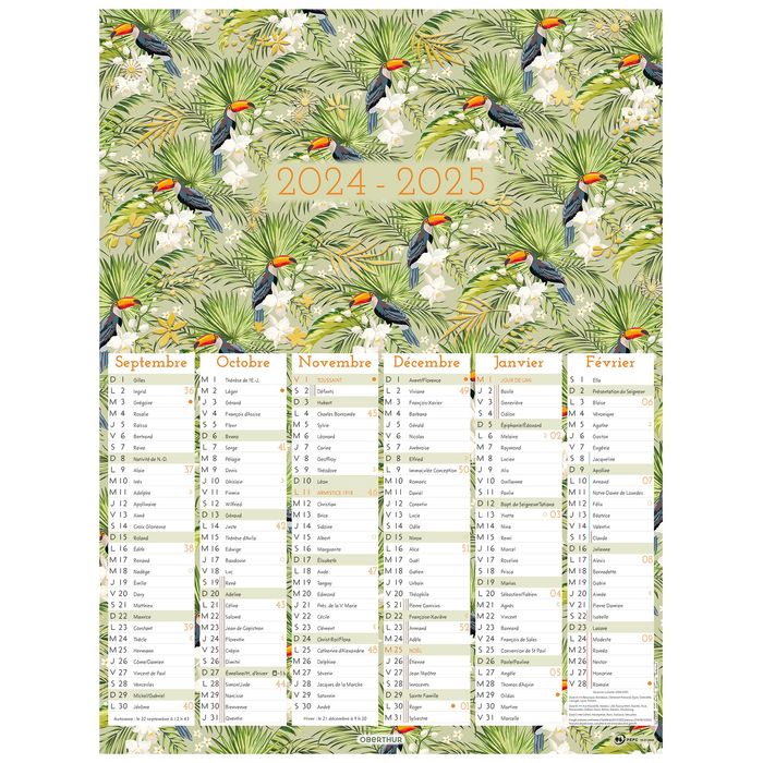 3664447167886-Calendrier Tropical - 6 mois par face - 32 x 42 cm - Oberthur--0