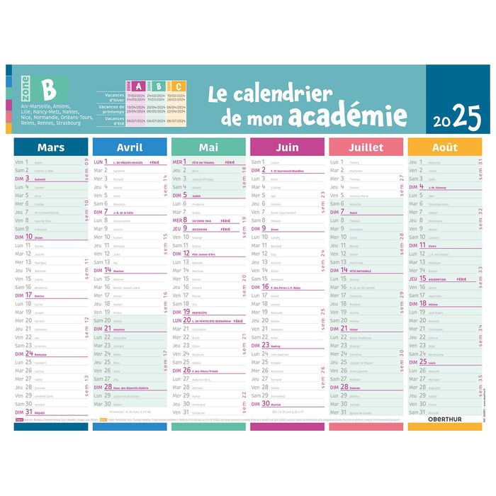 3664447174549-Calendrier de mon académie - Zone B - 6 mois par face - 32 x 42 cm - Oberthur--1