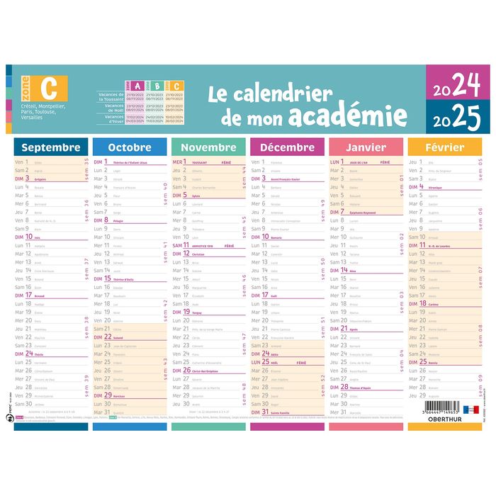 3664447175362-Calendrier de mon académie - Zone C - 6 mois par face - 32 x 42 cm - Oberthur--0