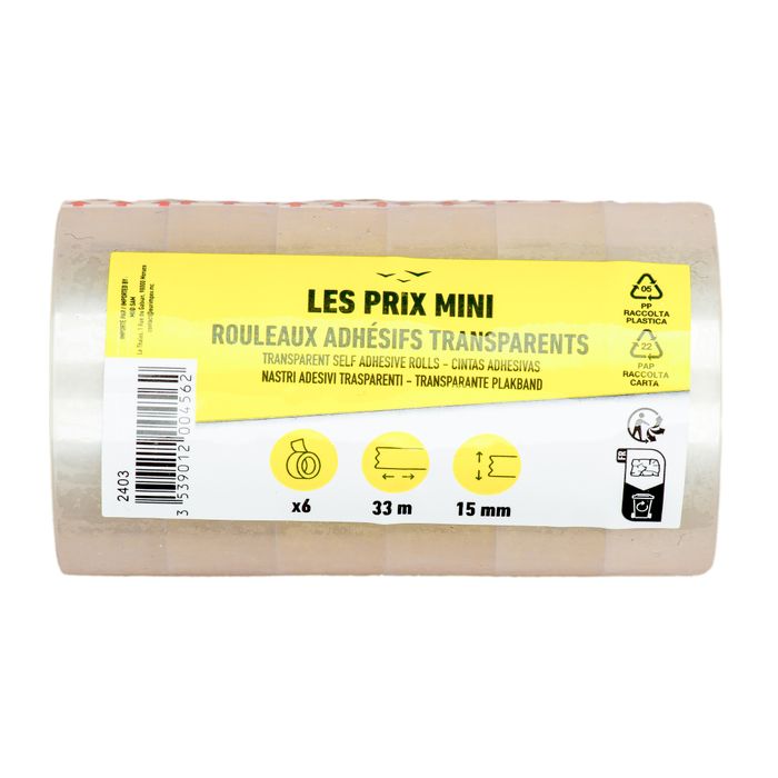 3539012004562-Les Prix Mini - 6 Rubans adhésifs transparents - 15 mm x 33 m--0