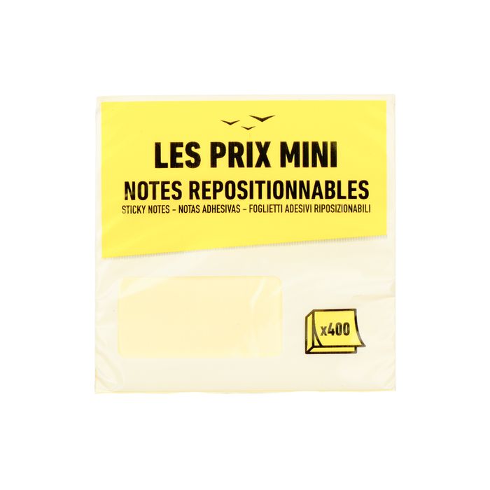 3539012004609-Les Prix Mini - Bloc Cube notes repositionnables - 400 feuilles - 76 x 76 mm - jaune pastel--0