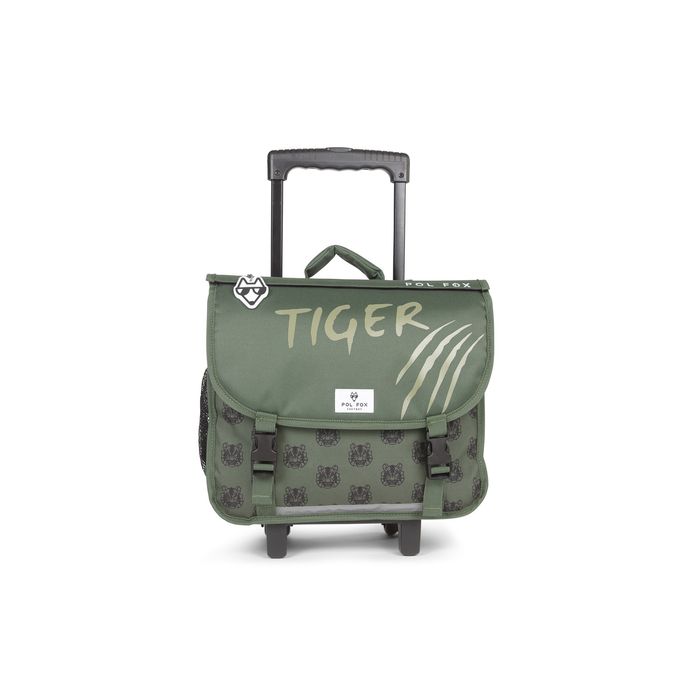 3663842008565-Cartable réversible à roulettes Tiger - 38 cm - 2 compartiments - vert - Pol Fox--2