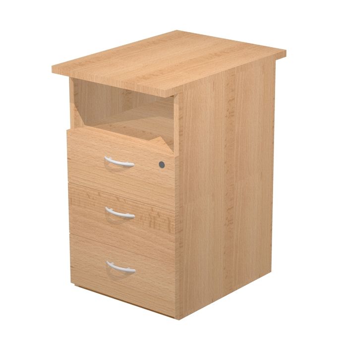 7331910008088-Caisson Hauteur bureau Trend - L43xP60xH72 cm - 3 tiroirs + 1 niche - hêtre--0