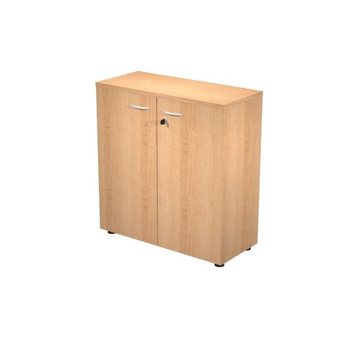 7331920002120-Armoire basse Trend - L80xP35xH72 cm - 2 portes en mélaminé et serrure - hêtre--0