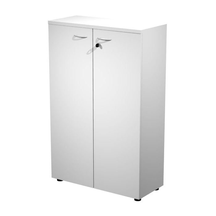 7331920002175-Armoire mi-haute Trend - L80xP35xH120 cm - 2 portes en mélaminé et serrure - blanc--0