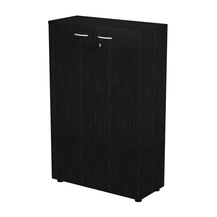 7331920002205-Armoire mi-haute Trend - L80xP35xH120 cm - 2 portes en mélaminé et serrure - frêne noir--0