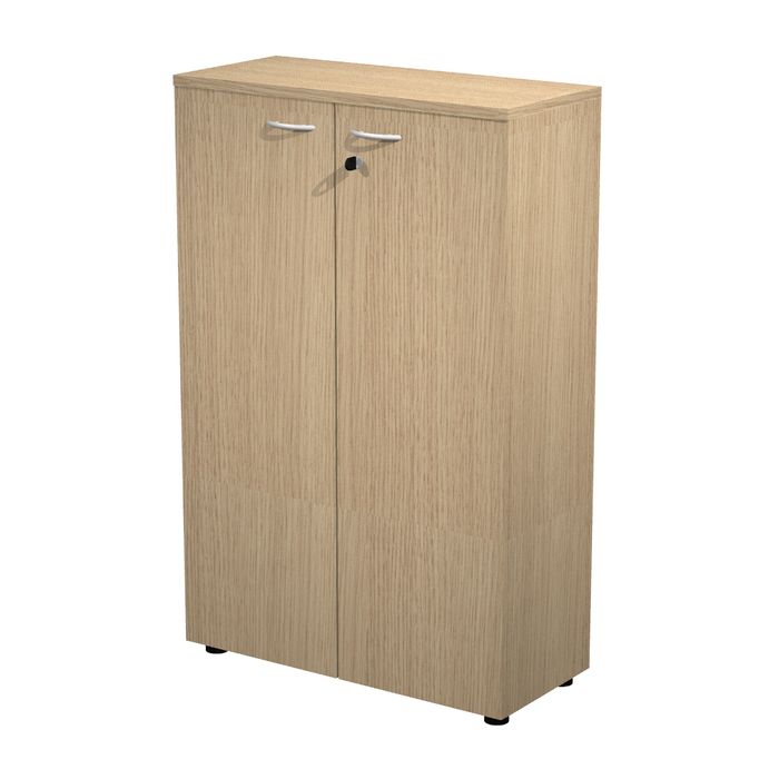 7331920002229-Armoire mi-haute Trend - L80xP35xH120 cm - 2 portes en mélaminé et serrure - chêne--0