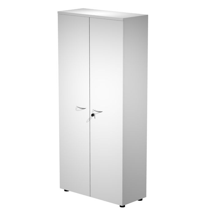 7331920002243-Armoire haute Trend - L80xP35xH180 cm - 2 portes en mélaminé et serrure - blanc--0