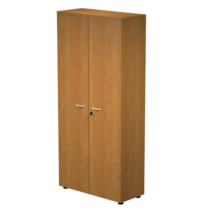 7331920002250-Armoire haute Trend - L80xP35xH180 cm - 2 portes en mélaminé et serrure - noyer clair--0