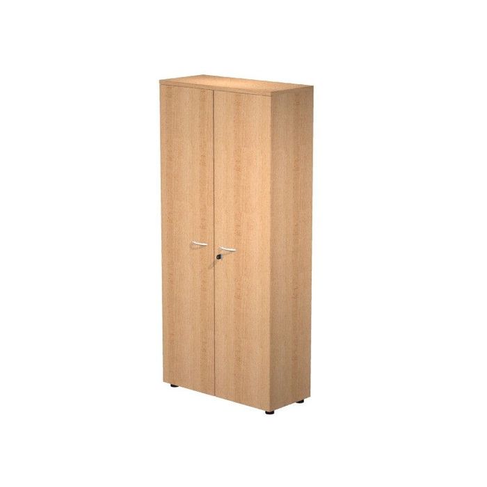 7331920002267-Armoire haute Trend - L80xP35xH180 cm - 2 portes en mélaminé et serrure - hêtre--0