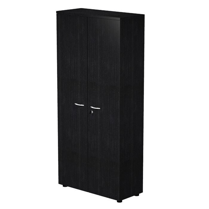 7331920002274-Armoire haute Trend - L80xP35xH180 cm - 2 portes en mélaminé et serrure - frêne noir--0