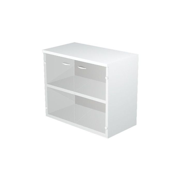 7331920002311-Armoire basse Trend - L80xP35xH72 cm - 2 portes en verre dépoli - blanc--0