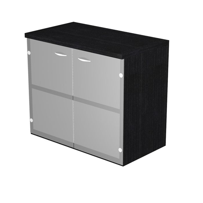 7331920002342-Armoire basse Trend - L80xP35xH72 cm - 2 portes en verre dépoli - frêne noir--0