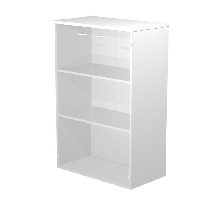 7331920002380-Armoire mi-haute Trend - L80xP35xH120 cm - 2 portes en verre dépoli - blanc--0