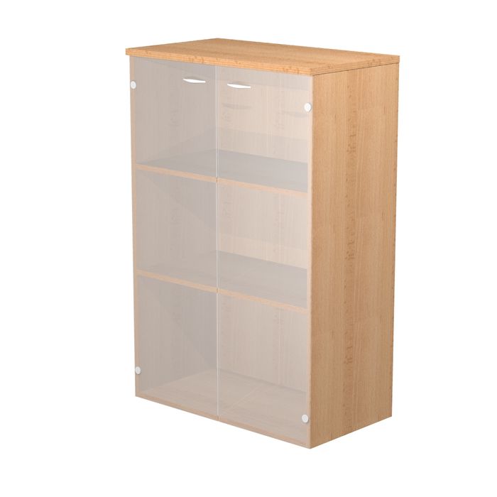 7331920002403-Armoire mi-haute Trend - L80xP35xH120 cm - 2 portes en verre dépoli - hêtre--0