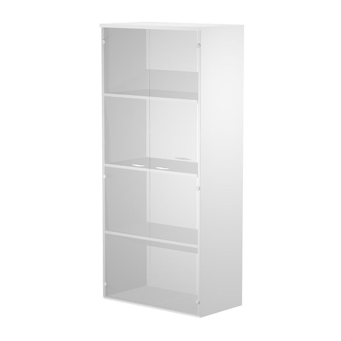 7331920002458-Armoire haute Trend - L80xP35xH180 cm - 2 portes en verre dépoli - blanc--0