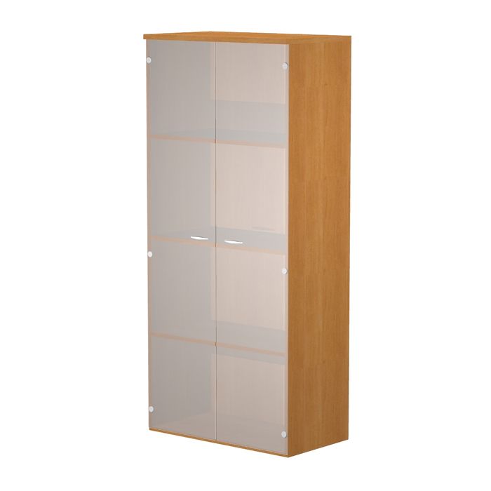 7331920002465-Armoire haute Trend - L80xP35xH180 cm - 2 portes en verre dépoli - noyer clair--0