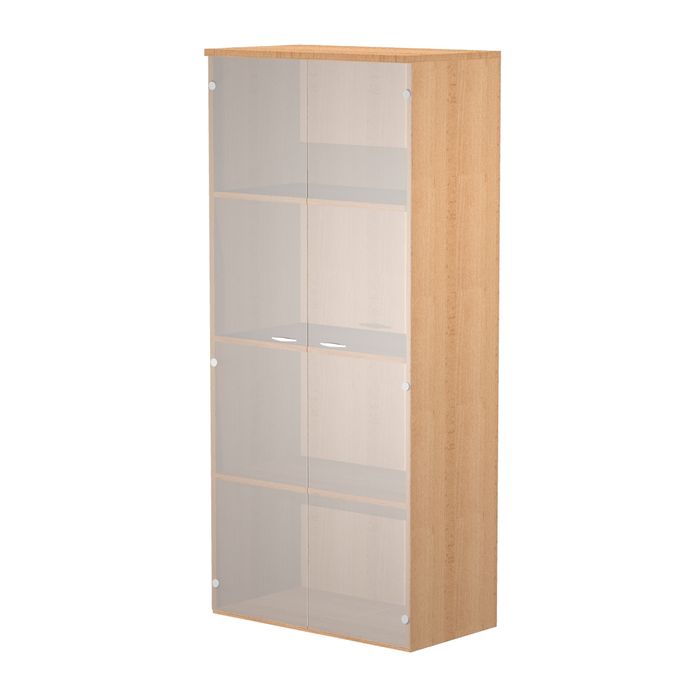 7331920002472-Armoire haute Trend - L80xP35xH180 cm - 2 portes en verre dépoli - hêtre--0