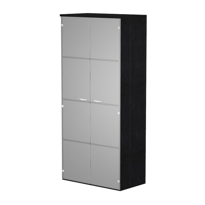 7331920002489-Armoire haute Trend - L80xP35xH180 cm - 2 portes en verre dépoli - frêne noir--0