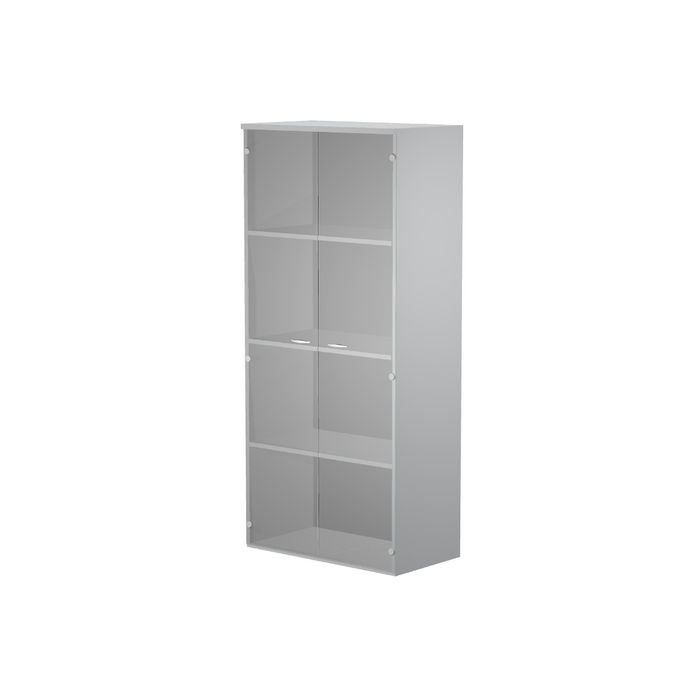 7331920002496-Armoire haute Trend - L80xP35xH180 cm - 2 portes en verre dépoli - gris--0