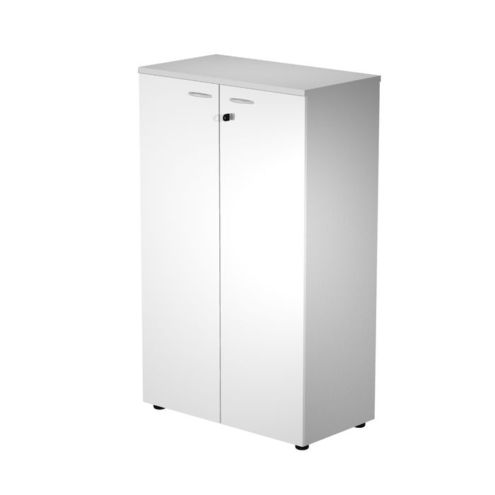 7331920002595-Armoire medium Trend - L80xP44xH120 cm - 2 portes en mélaminé et serrure - blanc--0