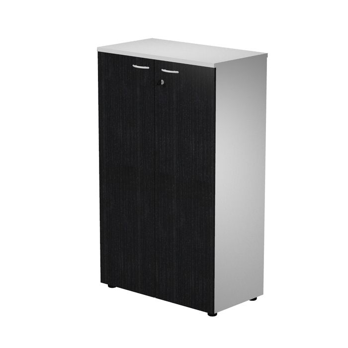 7331920002625-Armoire medium Trend - L80xP44xH120 cm - 2 portes en mélaminé et serrure - frêne noir--0