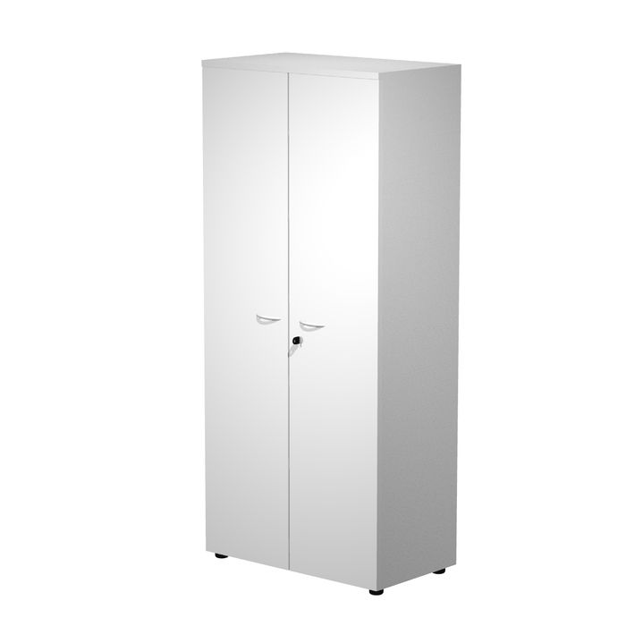 7331920002663-Armoire haute Trend - L80xP44xH180 cm - 2 portes en mélaminé et serrure - blanc--0