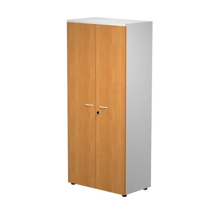 7331920002670-Armoire haute Trend - L80xP44xH180 cm - 2 portes en mélaminé et serrure - noyer clair--0