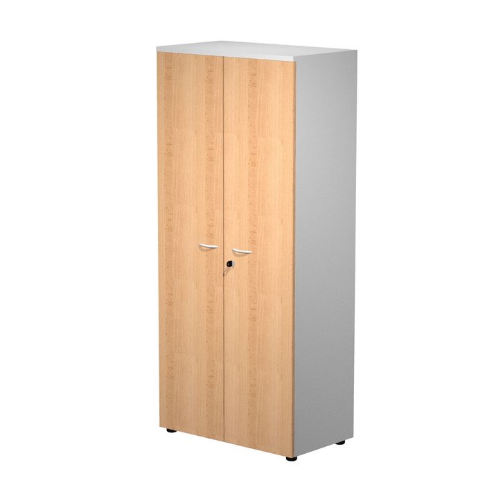 7331920002687-Armoire haute Trend - L80xP44xH180 cm - 2 portes en mélaminé et serrure - hêtre--0