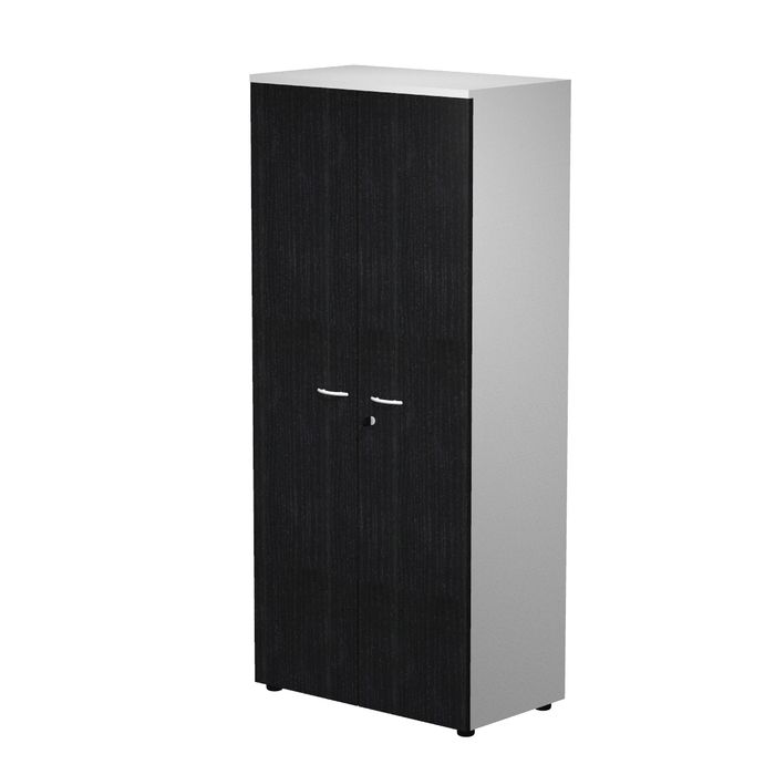 7331920002694-Armoire haute Trend - L80xP44xH180 cm - 2 portes en mélaminé et serrure - frêne noir--0