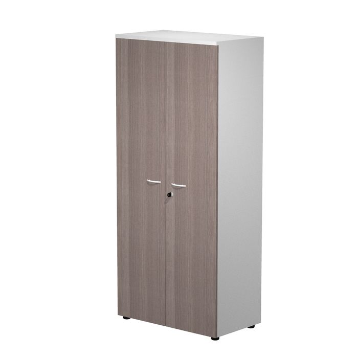 7331920002724-Armoire haute Trend - L80xP44xH180 cm - 2 portes en mélaminé et serrure - frêne Toscan--0