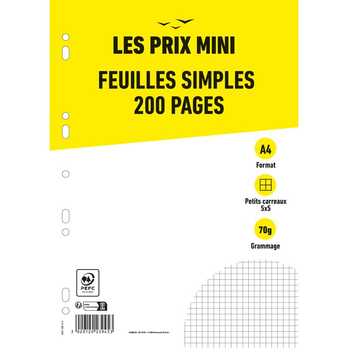 3020120239453-Les Prix Mini - feuilles simples A4 - 200 pages - petits carreaux (5x5mm) - perforées--0