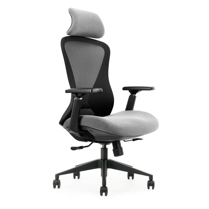 0404051884693-Fauteuil de bureau DESIGNER - Accoudoirs réglables - Appuie-tête - gris et noir--0