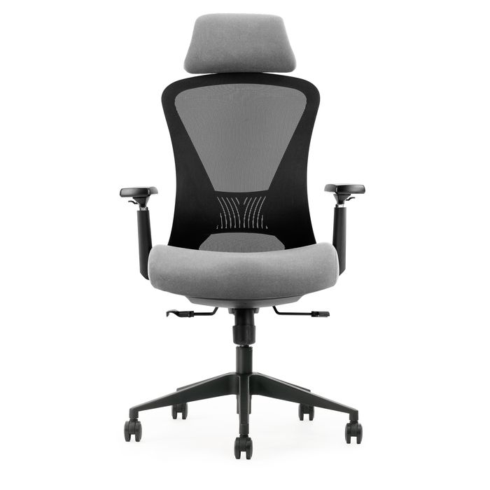 0404051884693-Fauteuil de bureau DESIGNER - Accoudoirs réglables - Appuie-tête - gris et noir--1