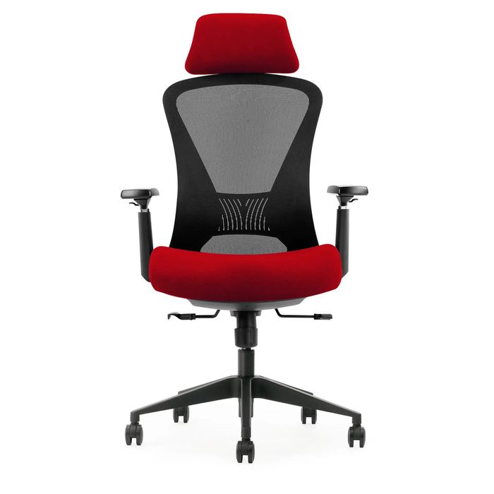 0404051884709-Fauteuil de bureau DESIGNER - Accoudoirs réglables - Appuie-tête - rouge et noir--0