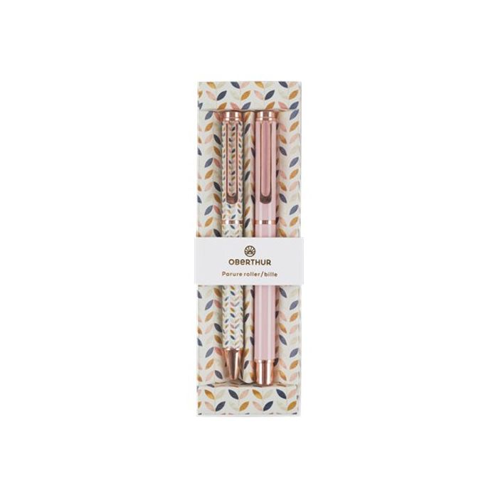 3664447158686-Oberthur Carmen - Parure de stylo à bille et roller - blush-Avant-0