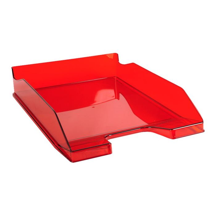 9002493014848-Exacompta COMBO Glossy - 6 Corbeilles à courrier rouge carmin translucide-Angle gauche-1