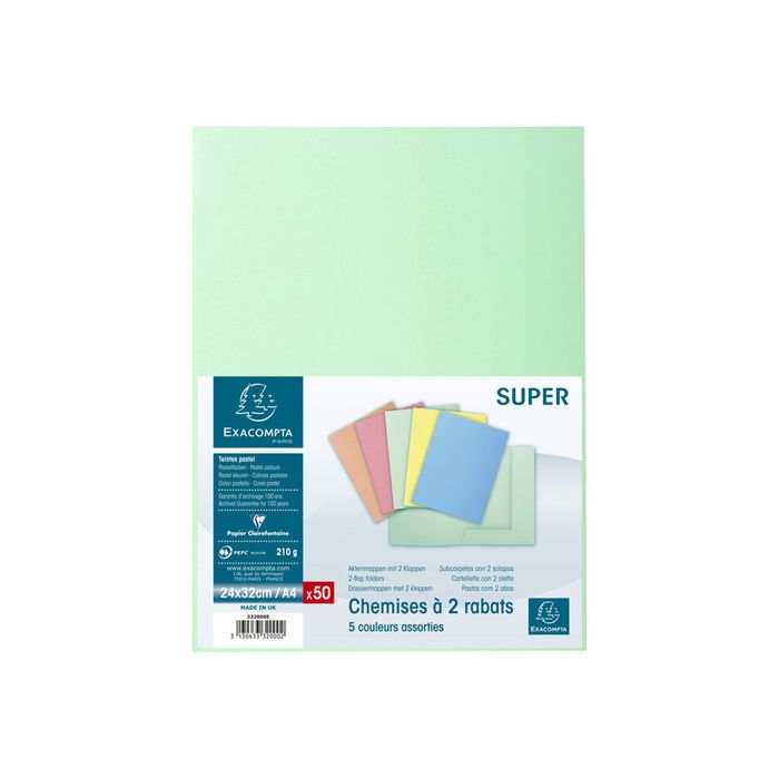 3130633320002-Exacompta Super 210 - 50 Chemises 2 rabats - 210 gr - couleurs pastels assorties-Avant-1