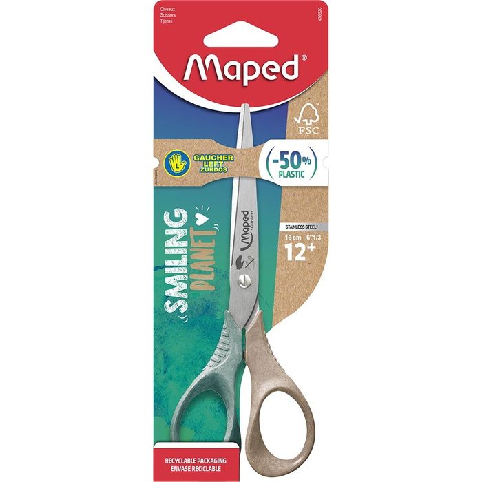 3154144765206-Maped Smiling Planet - Ciseaux Shape pour gaucher 16 cm - disponible dans différentes couleurs - en bo--1