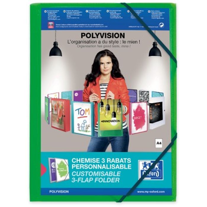 3045054800340-Oxford Polyvision - Chemise personnalisable à rabats - A4 - disponibles dans différentes couleurs tra--3